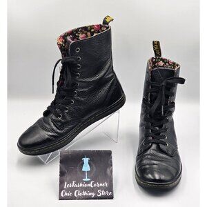 Dr. Martens Women's Floral Lined Black Leather Stratford Lace-Up Boots Sz 9 3013